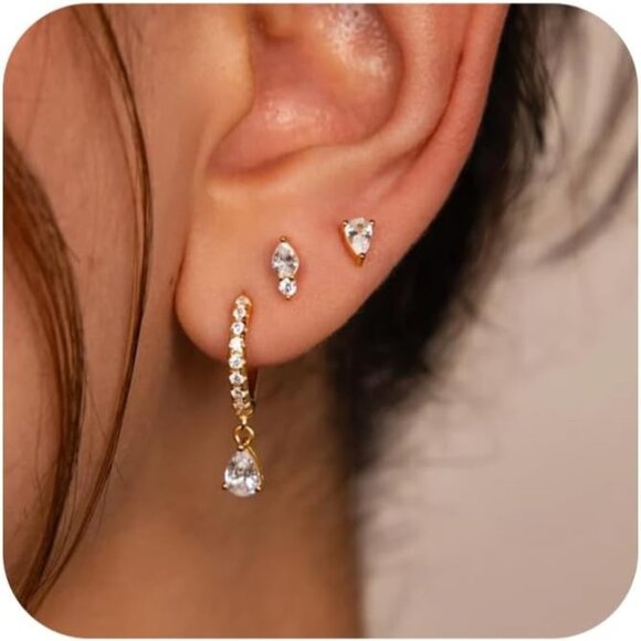 3-4 Pairs Dainty Gold Earrings Set for Women Sensitive Ears -Hypoallergenic 14K - Picture 1 of 7